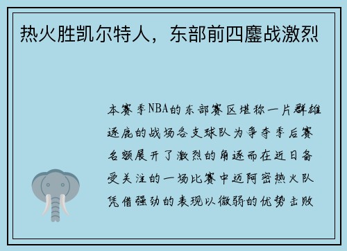 热火胜凯尔特人，东部前四鏖战激烈